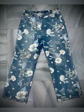 Women’s Refine LA Floral Print Wide Leg Jeans Cotton Spandex Size 14